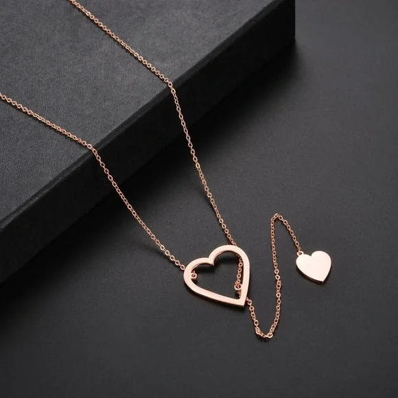 SOLD  Adornia, Silver, or Rose Gold, Heart Lariat Necklace - Picture 3 of 7